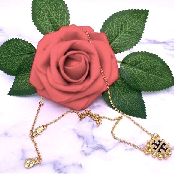 New Tory Burch Black Logo, Gold Adjustable Necklace - Picture 6 of 7